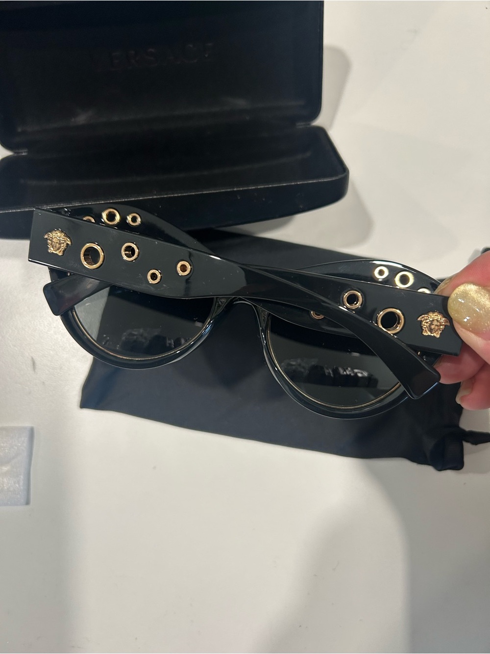 Versace Black Sunglasses with Gold Accents - Picture 2 of 7